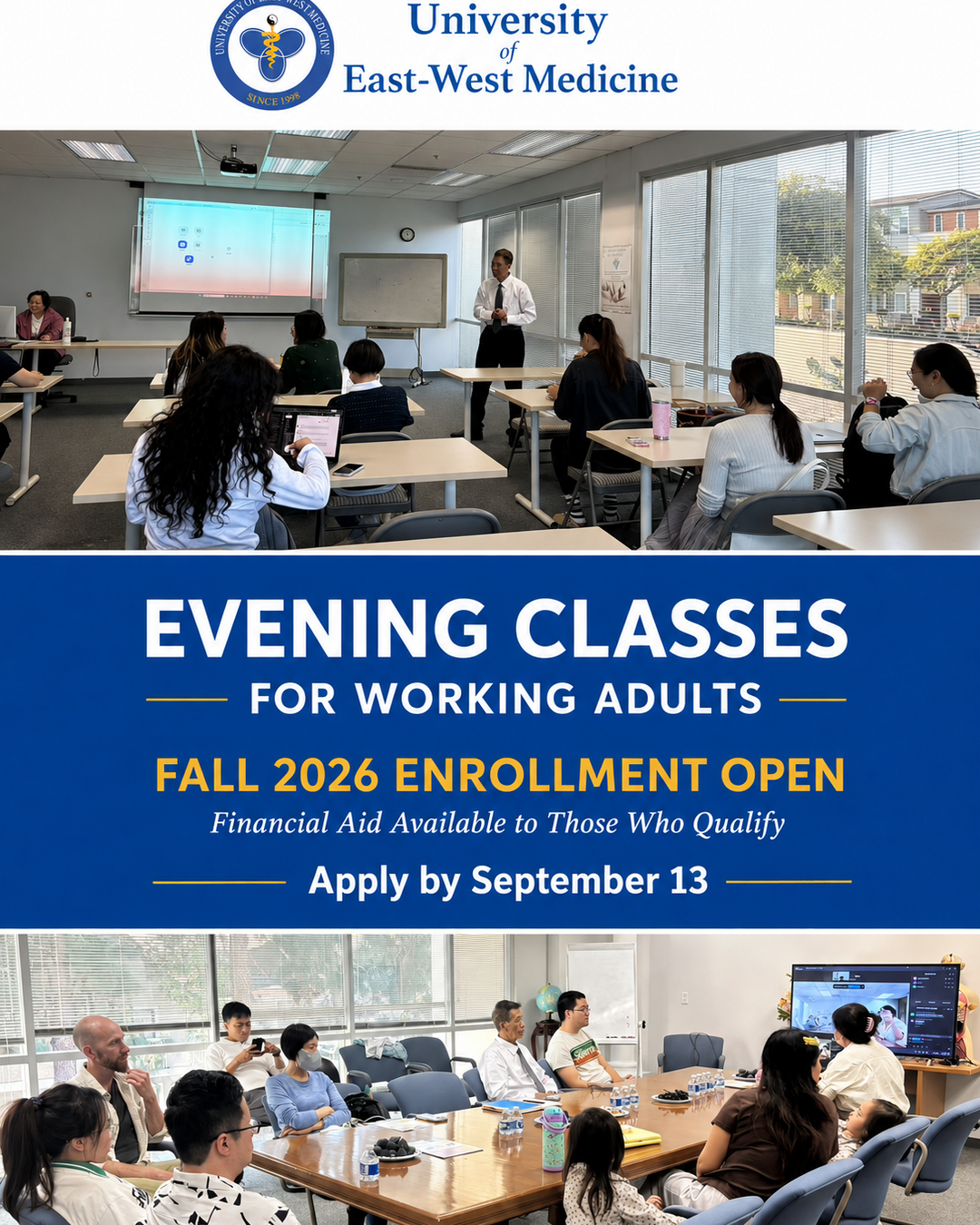 Students attending a UEWM evening class for working adults during the Fall 2026 semester.